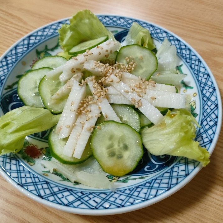 きゅうりとレタスと長芋の中華風サラダ